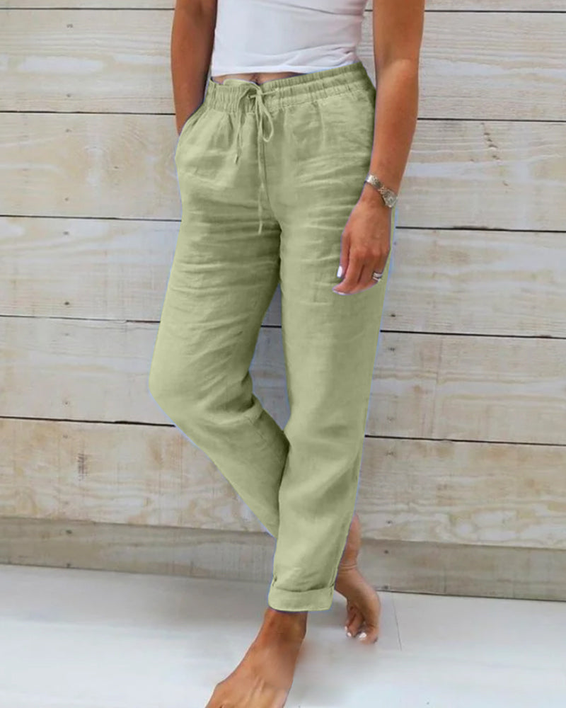 Layla™ | Cotton Linen Elasticated Trousers