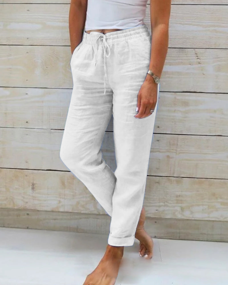 Layla™ | Cotton Linen Elasticated Trousers