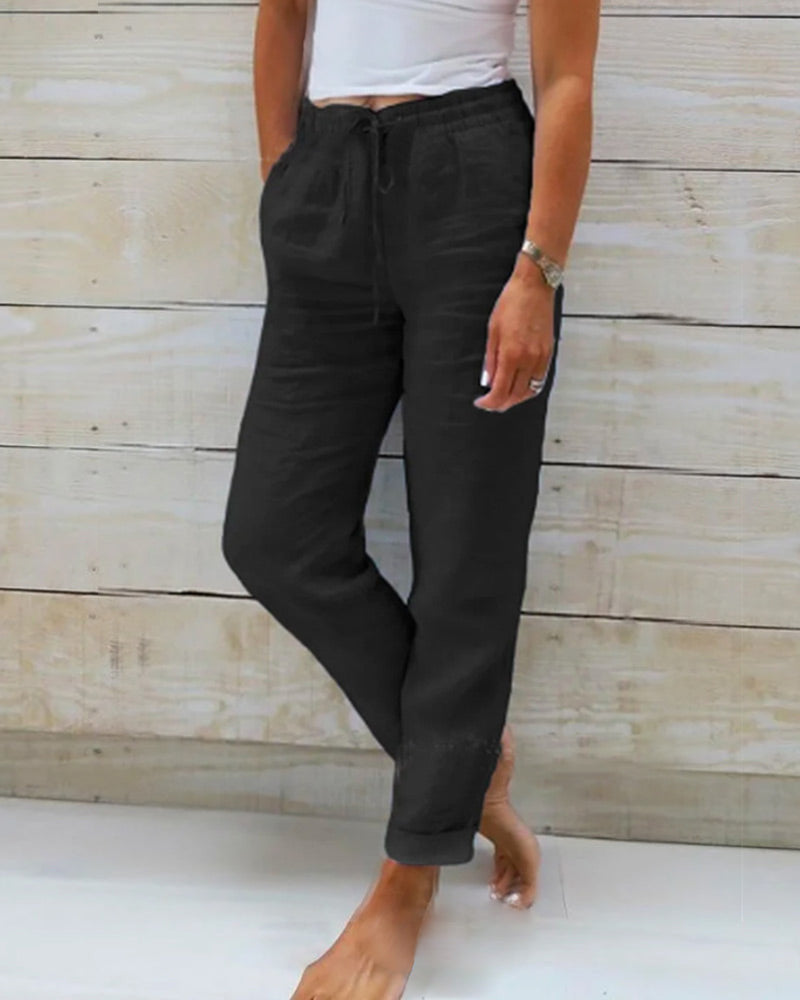 Layla™ | Cotton Linen Elasticated Trousers