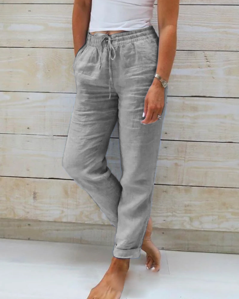 Layla™ | Cotton Linen Elasticated Trousers