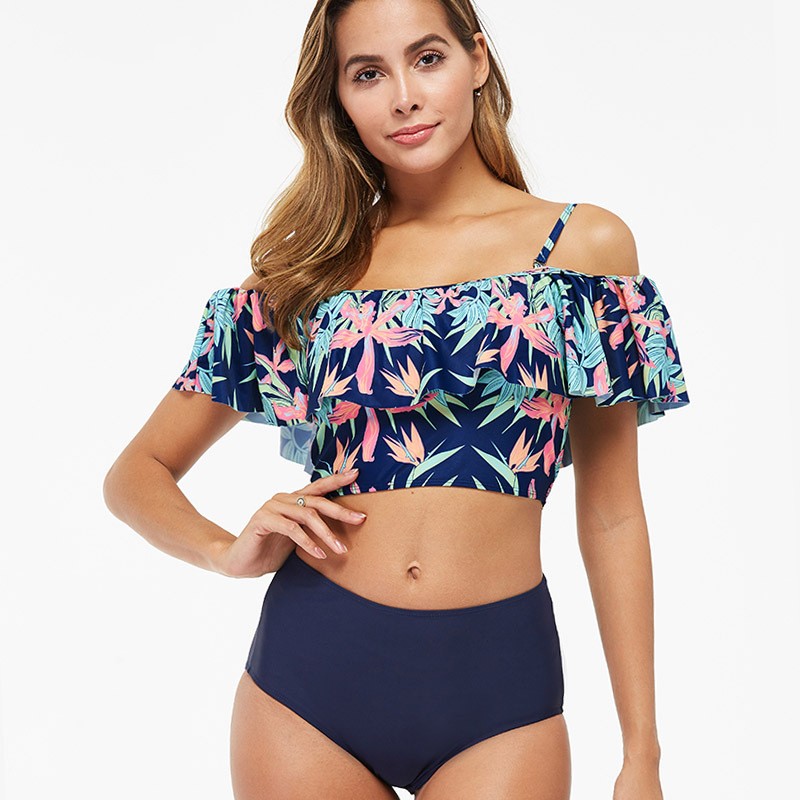 Nicole™ | Women's High-Waisted Belly Covering Printed Swimsuit Bikini