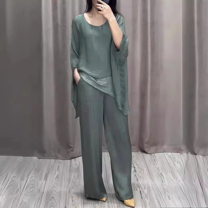 Camelia™ | Women Two-Piece Suit Wide Leg Pants Batwing Sleeve Top