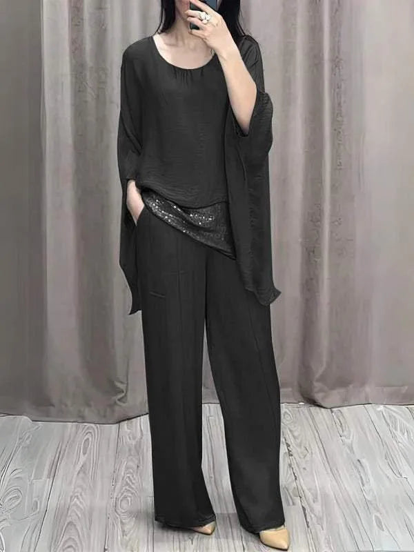 Camelia™ | Women Two-Piece Suit Wide Leg Pants Batwing Sleeve Top