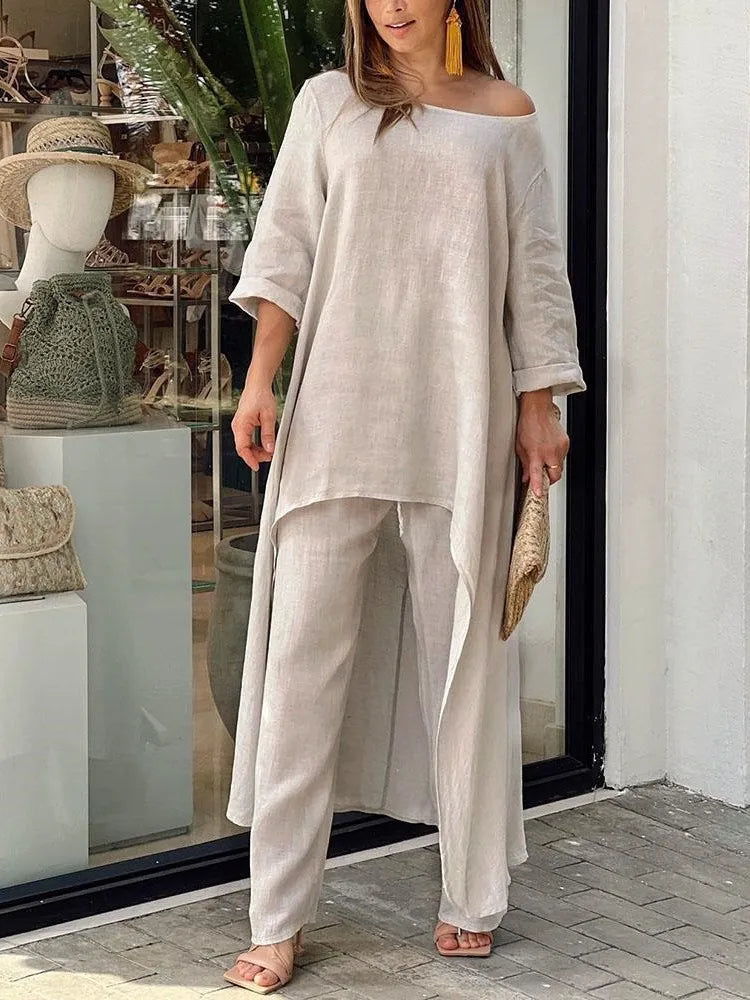 Madeline™ | Women's Cotton Linen Long Pants Set