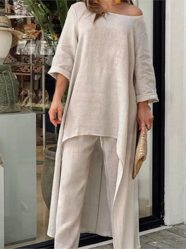 Madeline™ | Women's Cotton Linen Long Pants Set