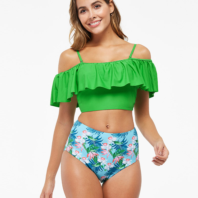 Nicole™ | Women's High-Waisted Belly Covering Printed Swimsuit Bikini